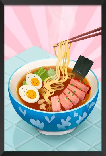 Affiche illustration ramen japonais bol