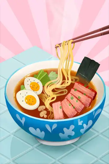 Affiche illustration ramen japonais bol