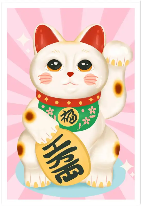 Affiche illustration maneki neko chat japonais