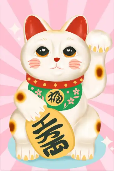 Affiche illustration maneki neko chat japonais