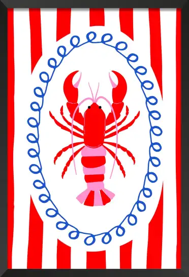 Affiche illustration homard rouge et rose
