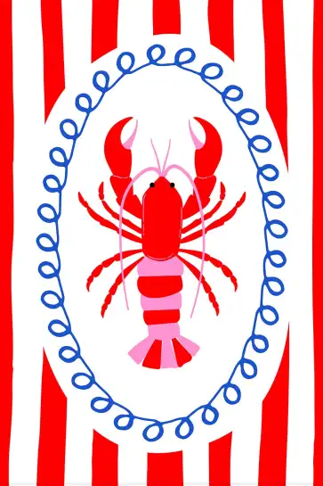 Affiche illustration homard rouge et rose