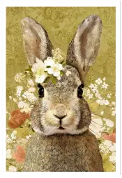 Affiche illustration lapin retro fleurs