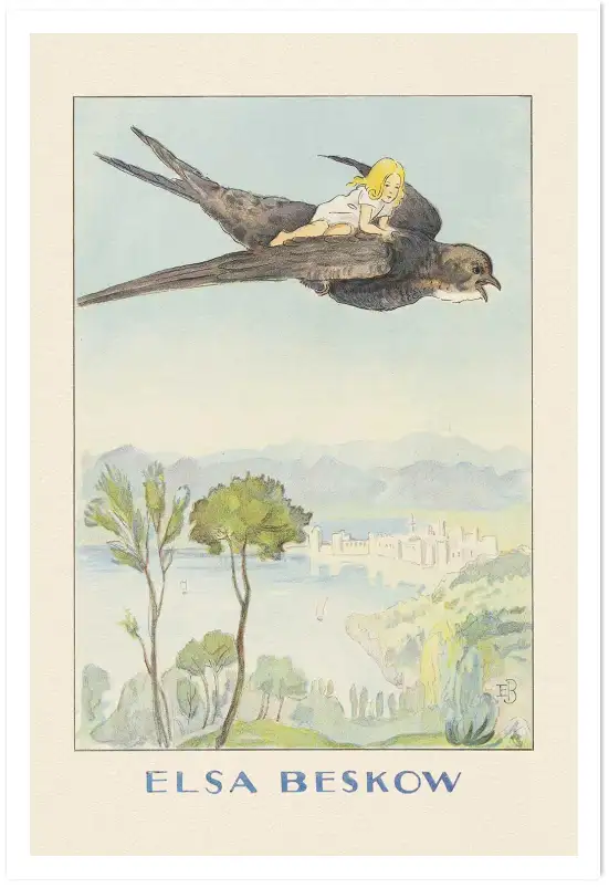 Affiche illustration poucette hirondelle elsa beskow