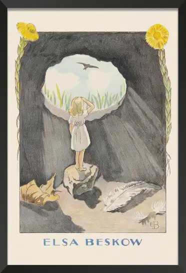 Affiche illustration poucette grotte oiseau elsa beskow