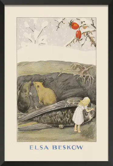 Affiche illustration poucette hirondelle blessee elsa beskow