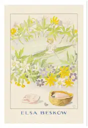 Affiche illustration poucette bateau feuille fleurs elsa beskow