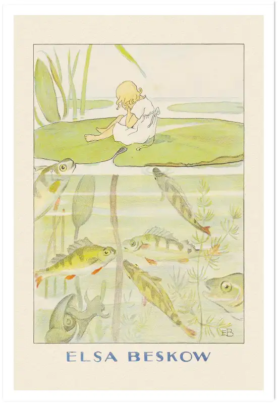 Affiche illustration poucette triste poissons elsa beskow