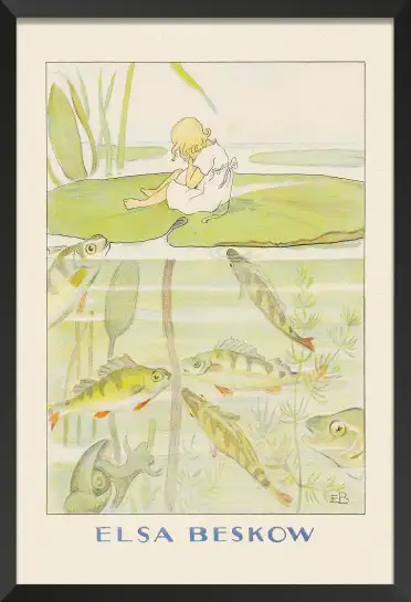 Affiche illustration poucette triste poissons elsa beskow