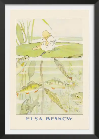 Affiche illustration poucette triste poissons elsa beskow
