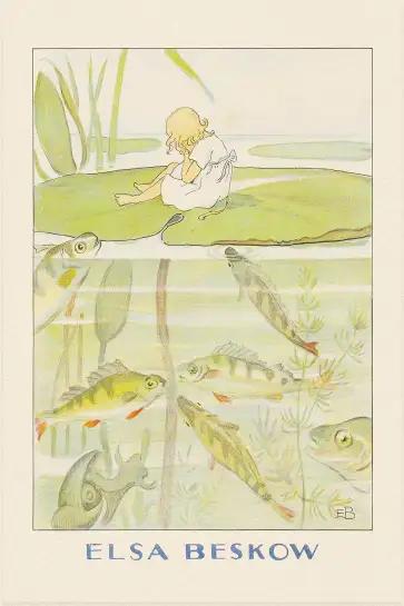 Affiche illustration poucette triste poissons elsa beskow
