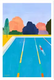 Affiche illustration piscine nageur Henry Rivers
