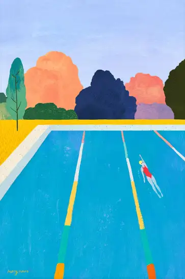 Affiche illustration piscine nageur Henry Rivers