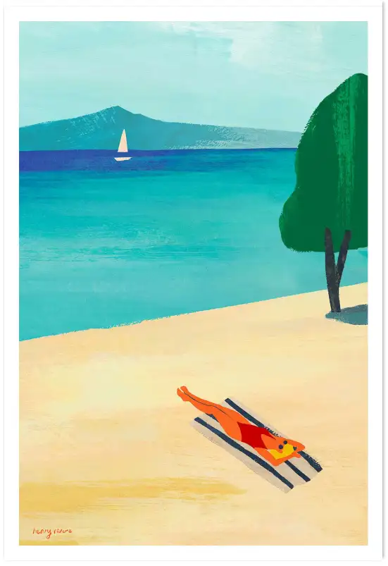 Affiche illustration plage bain de soleil Henry Rivers