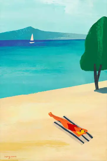 Affiche illustration plage bain de soleil Henry Rivers