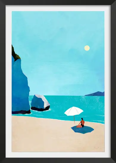 Affiche illustration plage parasol falaise Henry Rivers