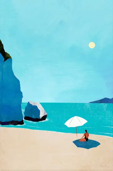Affiche illustration plage parasol falaise Henry Rivers