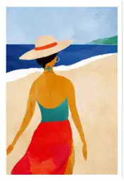 Affiche illustration femme plage chapeau paille Henry Rivers