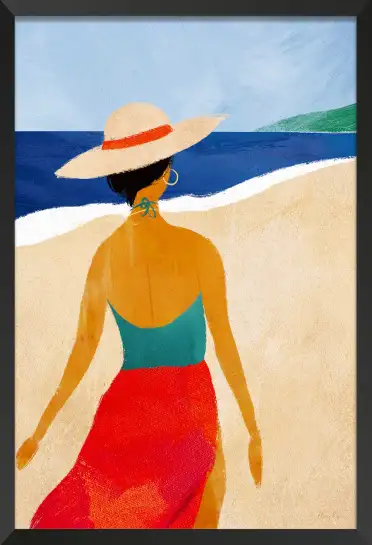 Affiche illustration femme plage chapeau paille Henry Rivers