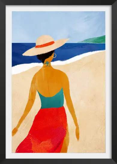 Affiche illustration femme plage chapeau paille Henry Rivers