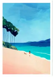 Affiche illustration promenade plage chien Henry Rivers