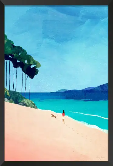 Affiche illustration promenade plage chien Henry Rivers
