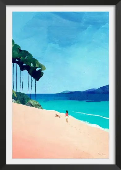 Affiche illustration promenade plage chien Henry Rivers
