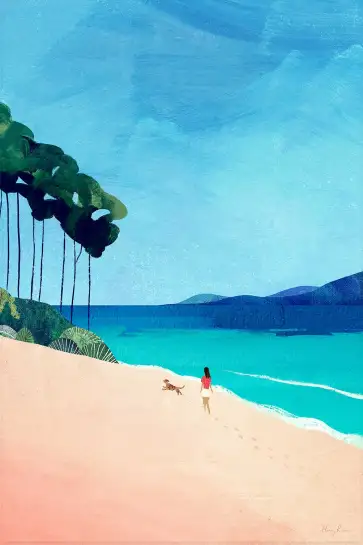 Affiche illustration promenade plage chien Henry Rivers