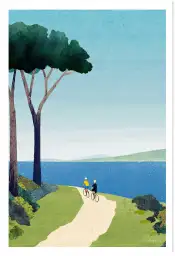 Affiche illustration cyclistes lac pins Henry Rivers