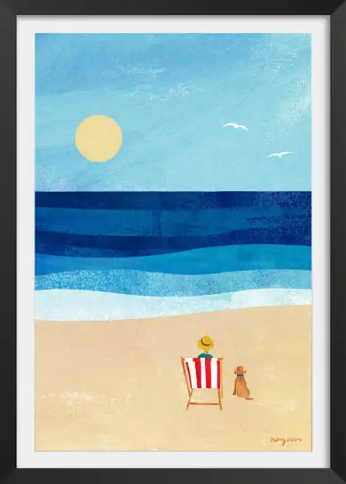 Affiche illustration plage transat chien Henry Rivers