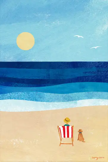 Affiche illustration plage transat chien Henry Rivers
