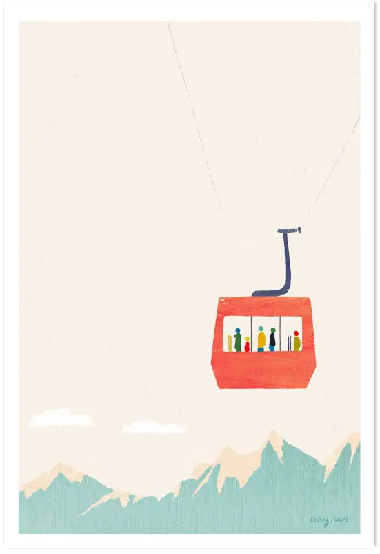 Affiche illustration téléphérique montagne Henry Rivers
