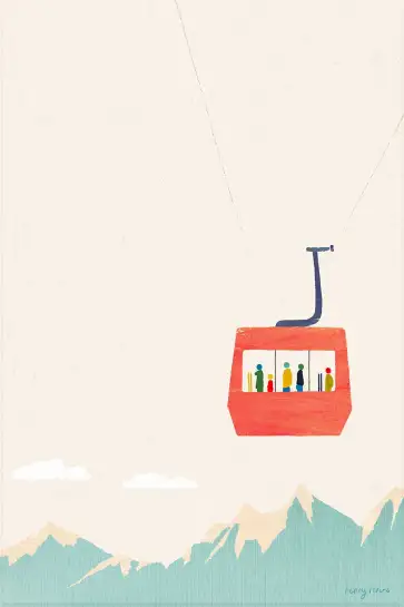 Affiche illustration téléphérique montagne Henry Rivers