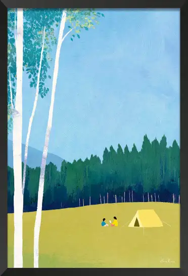 Affiche illustration camping tente jaune henry rivers