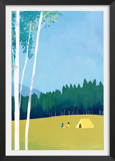 Affiche illustration camping tente jaune henry rivers