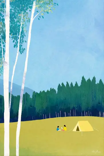 Affiche illustration camping tente jaune henry rivers