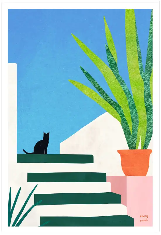 Affiche illustration chat noir en Méditerranée Henry Rivers