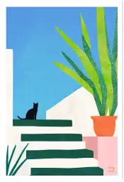 Affiche illustration chat noir en Méditerranée Henry Rivers
