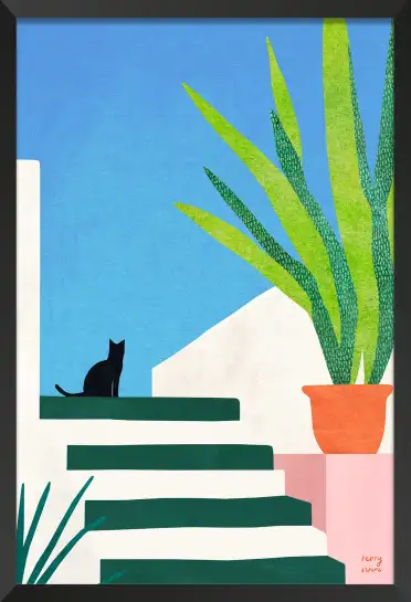 Affiche illustration chat noir en Méditerranée Henry Rivers