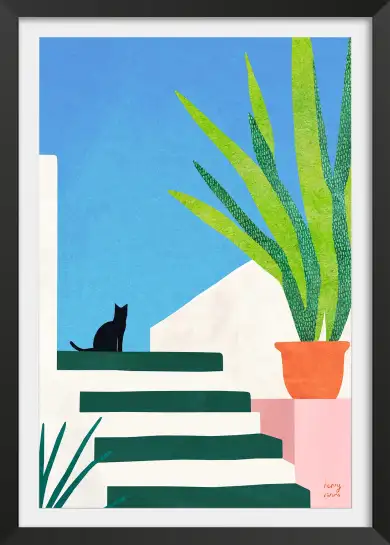 Affiche illustration chat noir en Méditerranée Henry Rivers