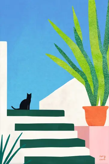 Affiche illustration chat noir en Méditerranée Henry Rivers