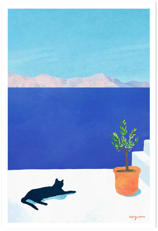 Affiche illustration Cat siesta en bord de mer Henry Rivers