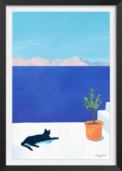 Affiche illustration Cat siesta en bord de mer Henry Rivers