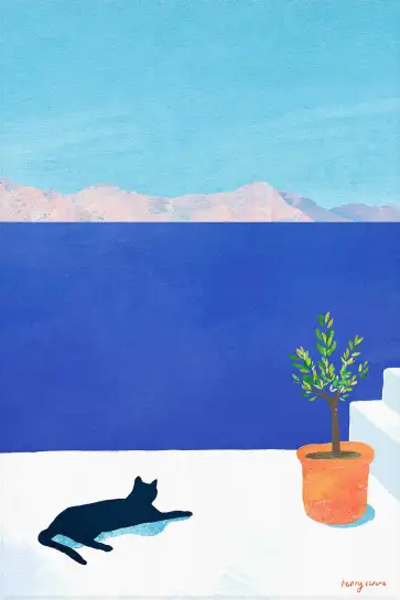 Affiche illustration Cat siesta en bord de mer Henry Rivers
