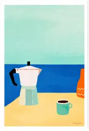 Affiche illustration cafetiere italienne mer henry rivers