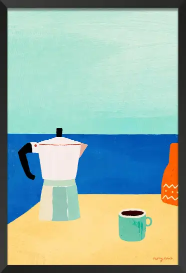 Affiche illustration cafetiere italienne mer henry rivers