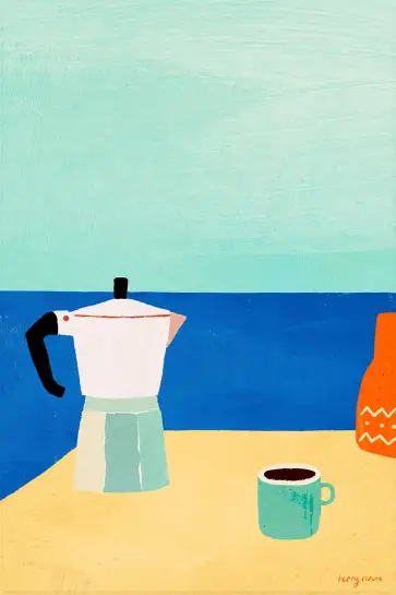 Affiche illustration cafetiere italienne mer henry rivers
