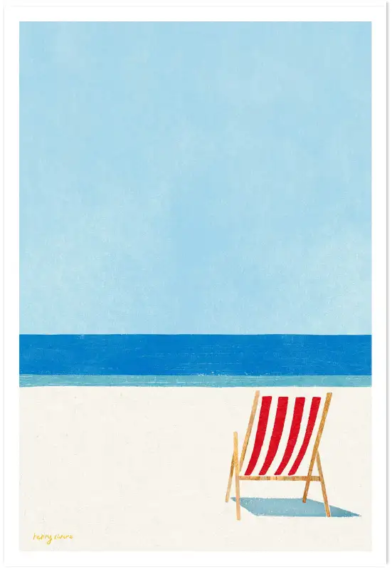 Affiche illustration transat plage vintage henry rivers