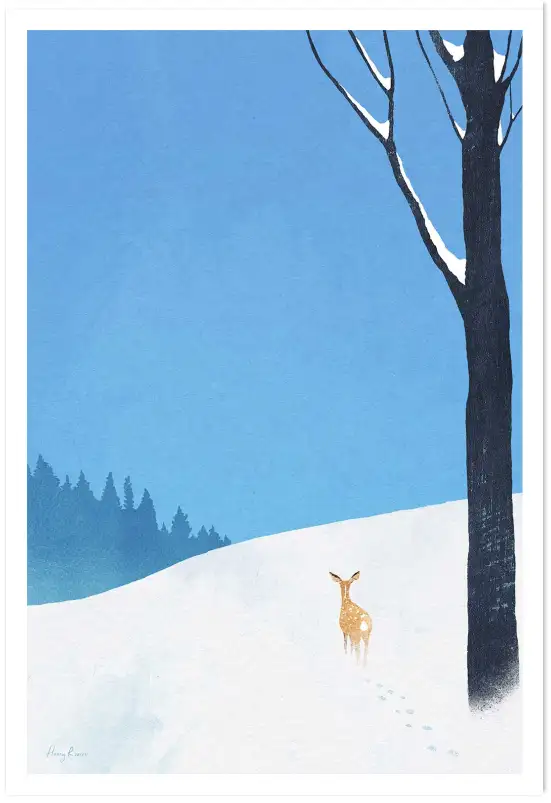 Affiche illustration cerf neige hiver Henry Rivers