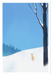 Affiche illustration cerf neige hiver Henry Rivers